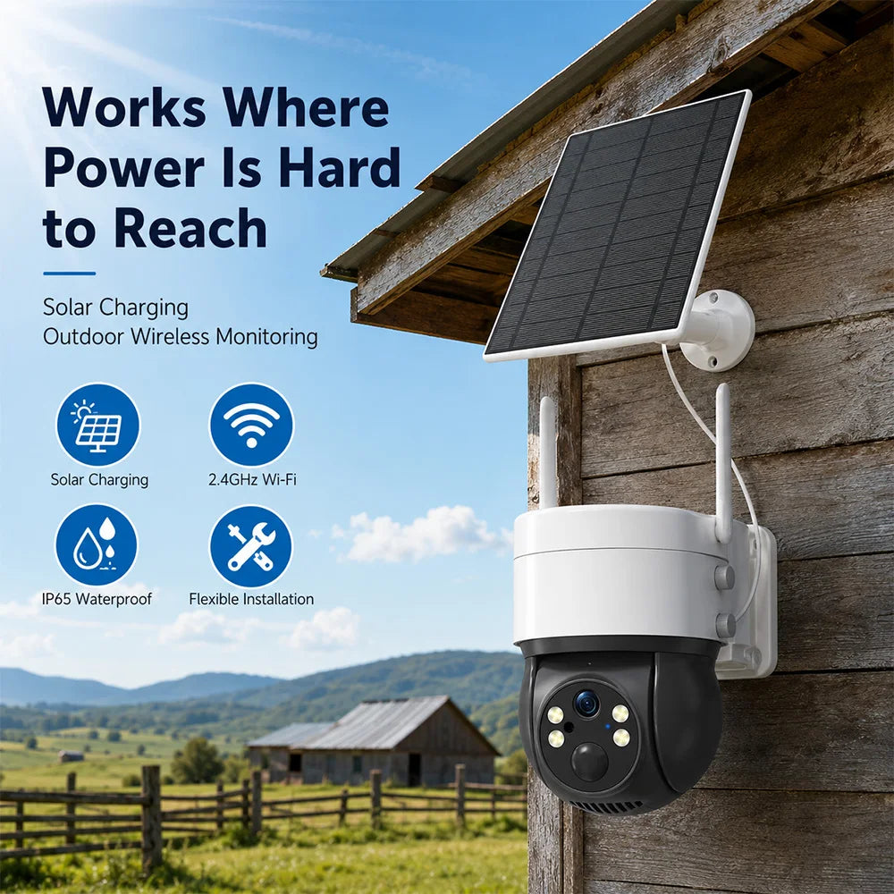 Solar WiFi Camera 3MP TUYA Smart Outdoor PTZ Security Camera Solar Powered 2-Way Audio Full Color Night Vision PIR Alerts IP66
