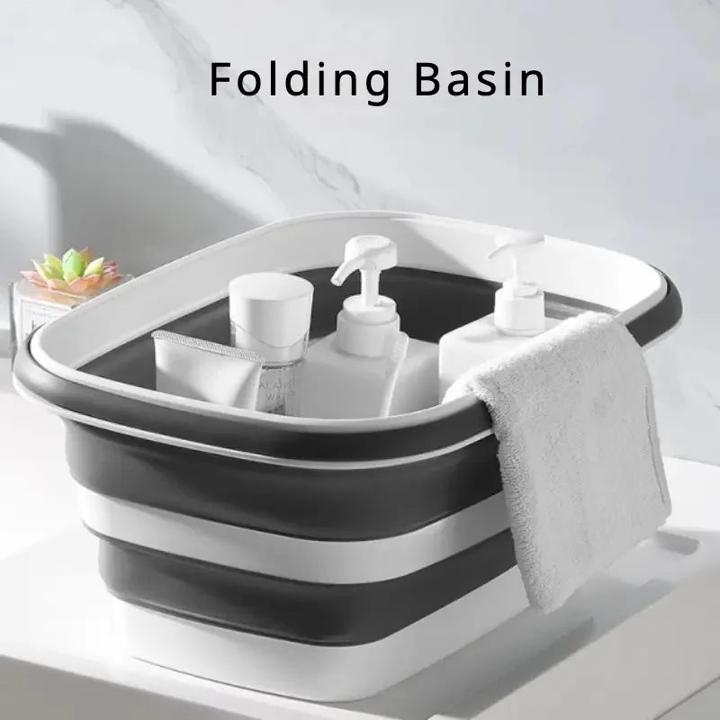 16L Collapsible Mop Bucket with Handles Space Saving Foldable Silicone Tub for Cleaning, Laundry, Storage - Portable Wash Basin