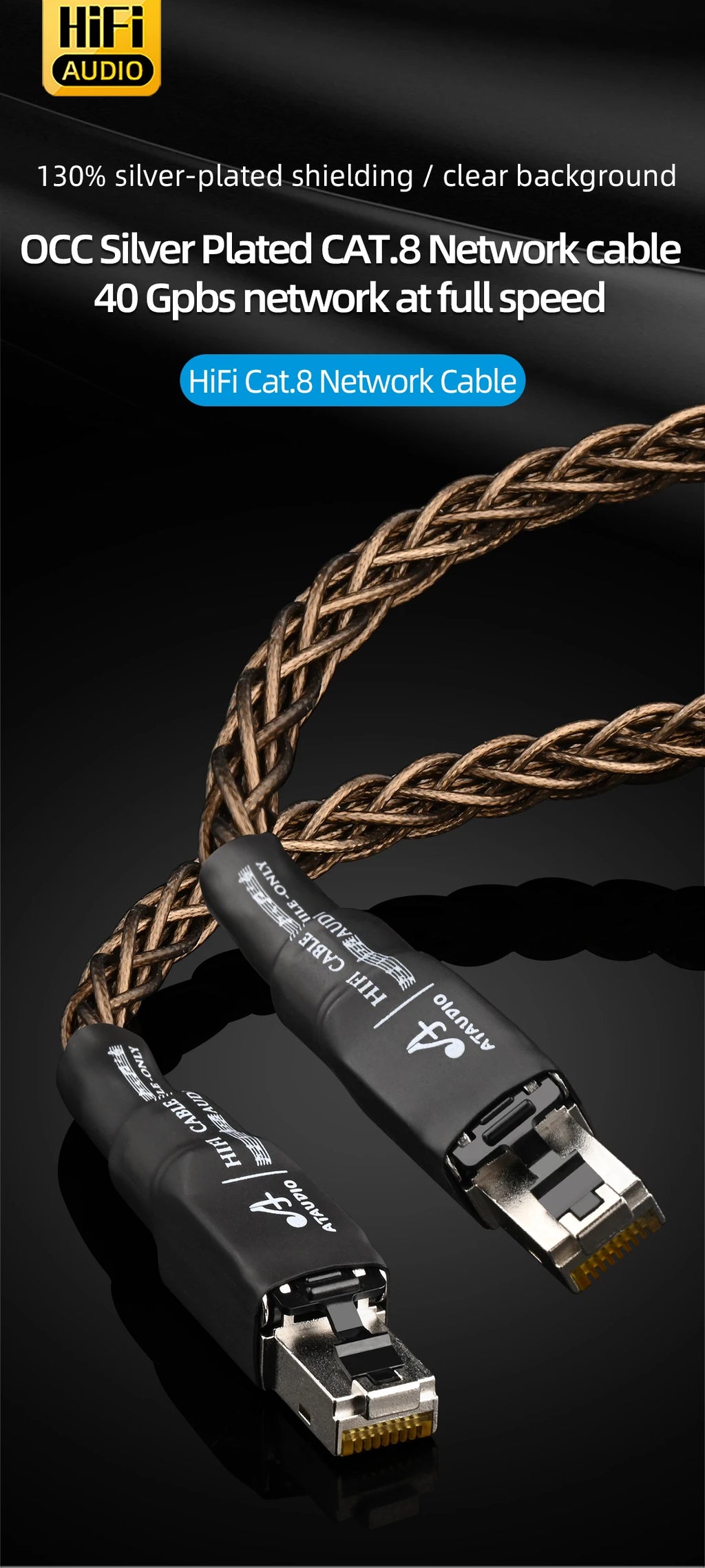 High Speed RJ45 Network Cable 7N OCC Silver Plated HiFi Cat8 Ethernet Cable 40Gbps Laptop Internet LAN Cable for PC Router