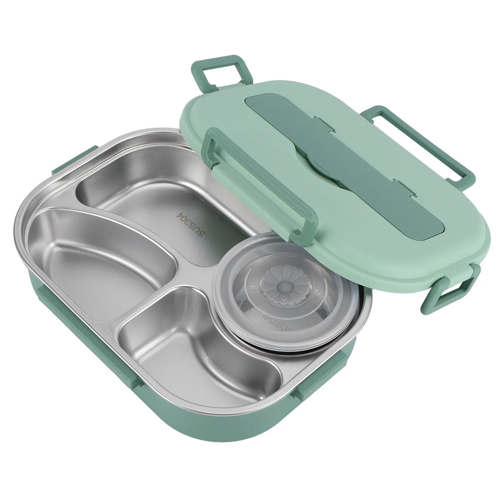 Stainless Steel Lunch Box 4‑Grid Portable Box Food Storage Container for Student Adult Dinnerware Food Storage Container