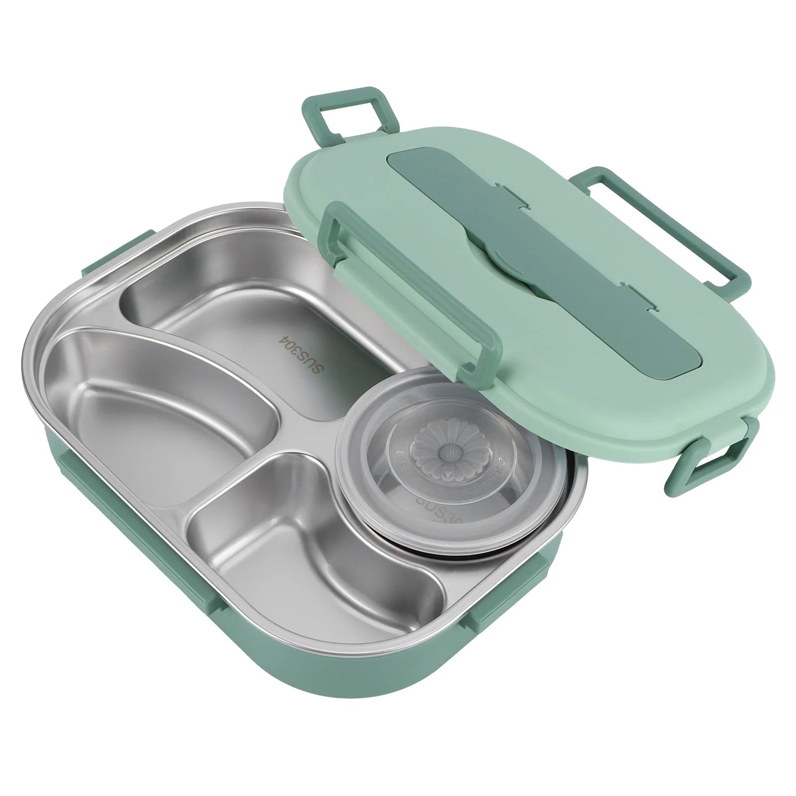 Stainless Steel Lunch Box 4‑Grid Portable Box Food Storage Container for Student Adult Dinnerware Food Storage Container