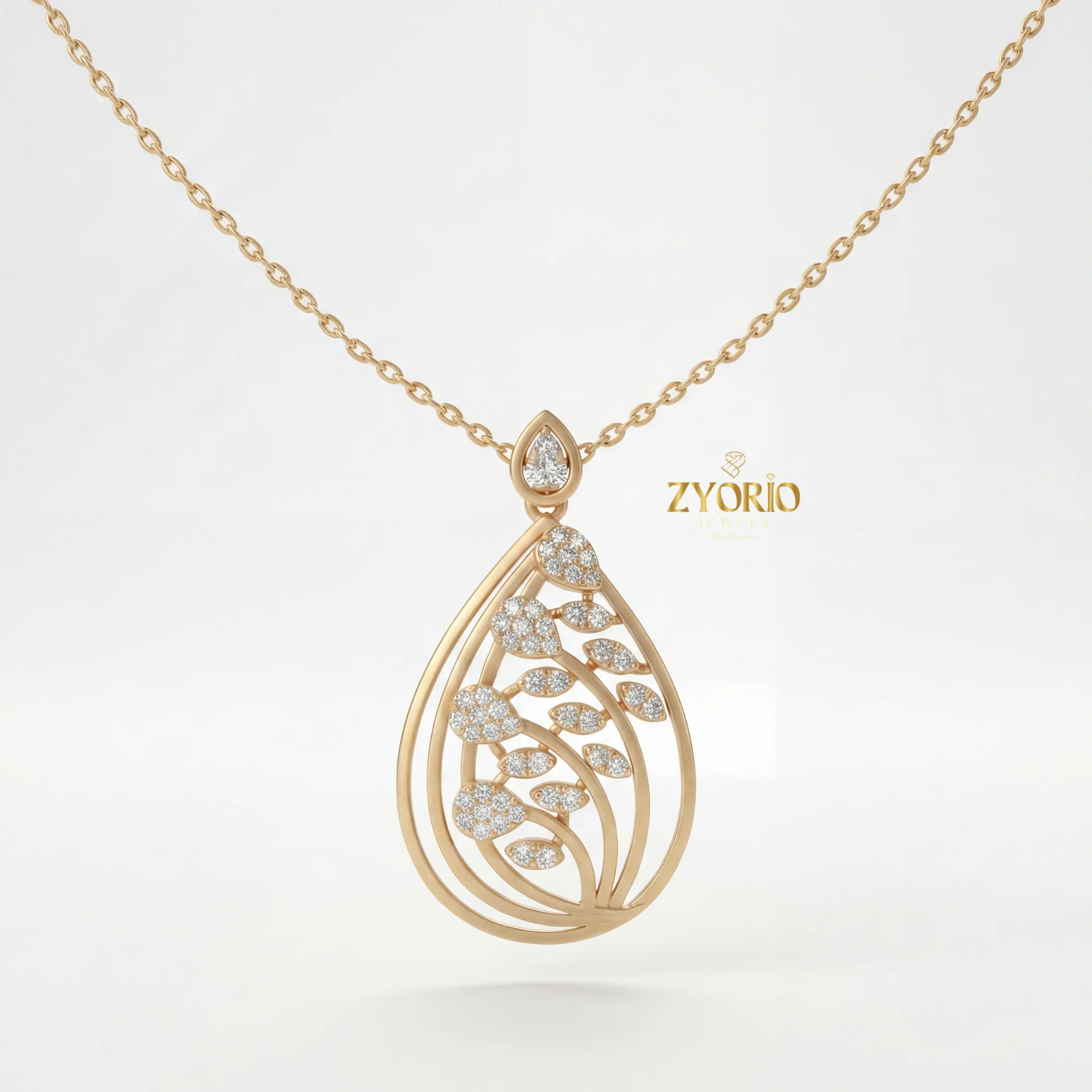 Luxury 14K 18K Gold Leaf Diamond Pendant Necklace for Women, Elegant Teardrop Nature Design Link Chain Jewelry for Engagement