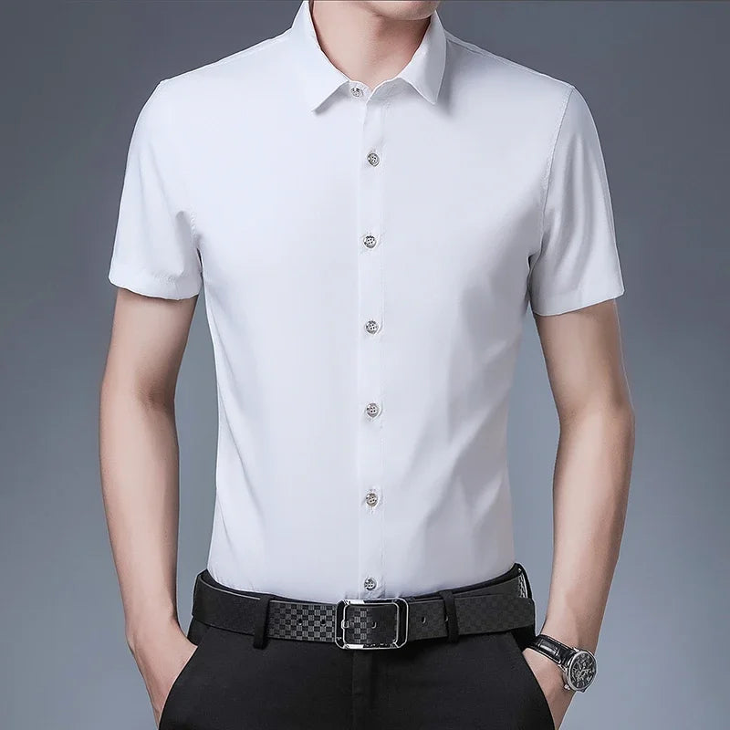 8 Colors Men's Casual Business Short Sleeved Shirt Wrinkle Resistant Fashionable Top