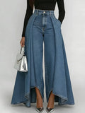 Fashion High Rise Denim Culottes Jeans Side Drape Oversized Wide Leg Pants Loose Fit Casual Trousers Streetwear