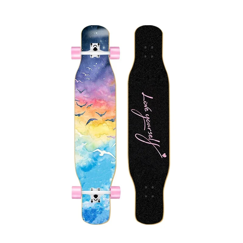 44-inch longboard skateboard for beginners, men, women, adults, professional double-kick dance board, youth maple wood four-whee