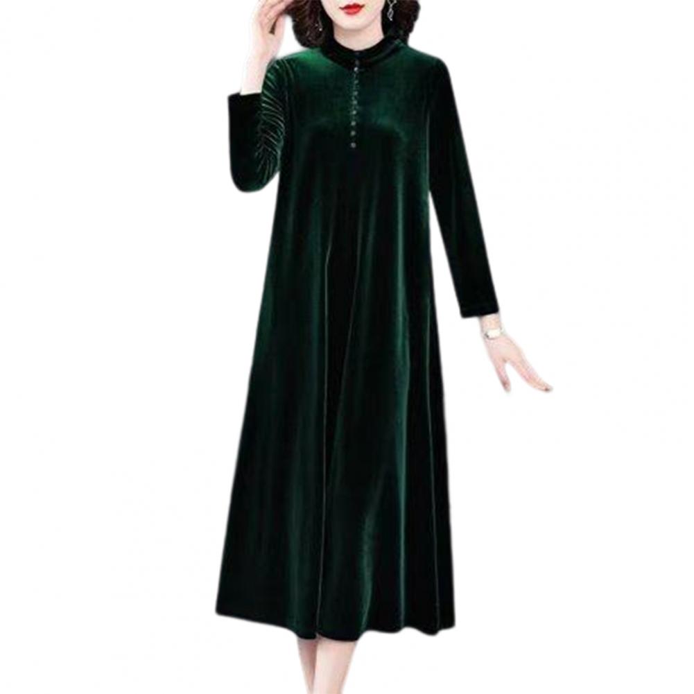 Women Fall Dress Solid Color Loose Long Sleeves Button Maxi Dress Keep Warm Velvet Mom Spring Dress Women Clothes