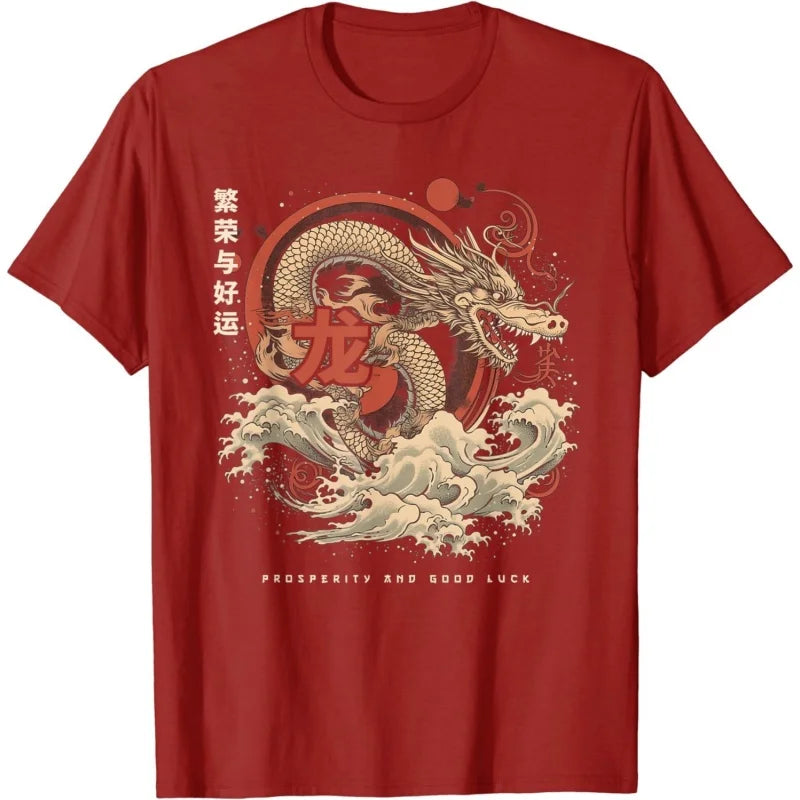 Chinese New Year Pattern T Shirt For Men Dragon 3D Printed Tees Casual Streetwear Short Sleeve Round Neck Top Oversized T-Shirts