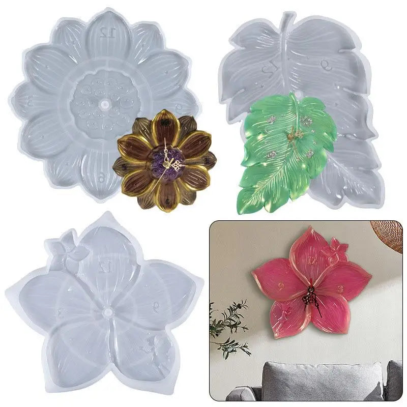 Round Clock Epoxy Resin Silicone Mold Arabic Roman Numbers Flower Leaf Clock Mould Wall Decor DIY Resin Crafts Casting Mold