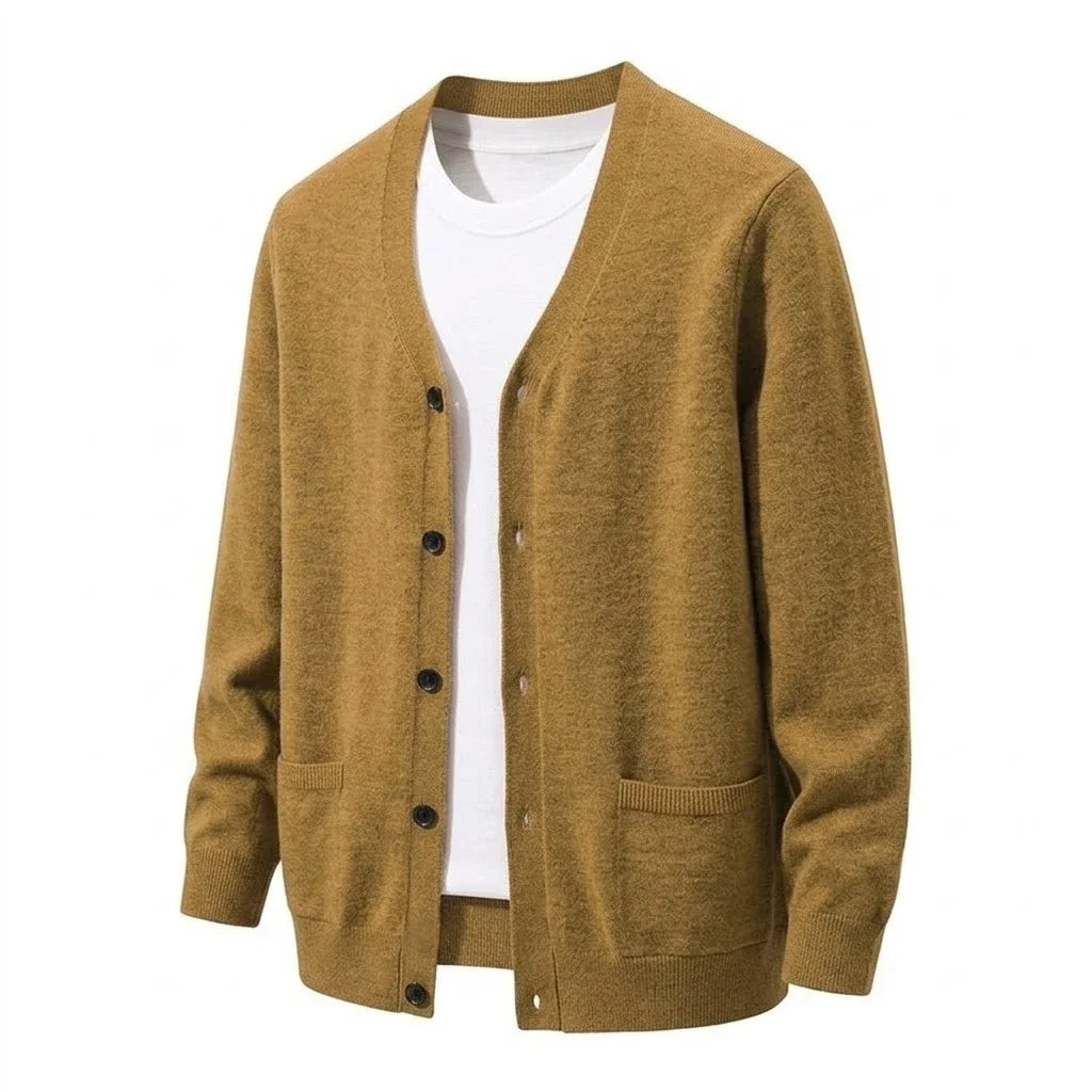 Mens VNeck Knit Open Cardigan Jumper Button Front Long Cozy Outer Garment Jacket Oversized Fit Winter Sweat Tops with Pockets