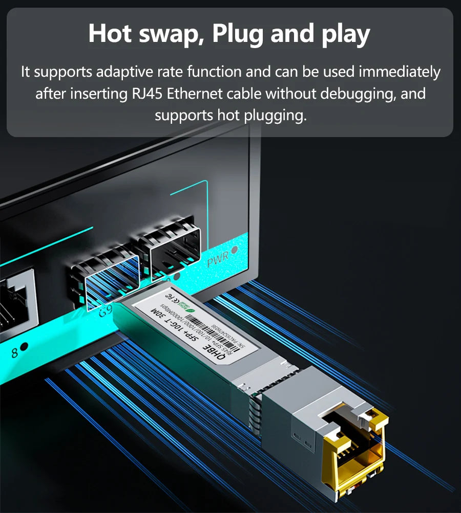 10G RJ45 SFP+ Module Adaptive transmission rate Copper RJ45 To SFP Module For Mikrotik/Cisco Switch 1G/10GBASE-T SFP Transceiver