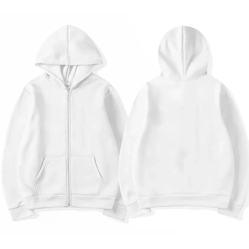 Solid Color Without Printing Zipper Hoodies Autumn Winter Men Women Casual Loose Simple Comfortable Long Sleeve Jacket Hoodie