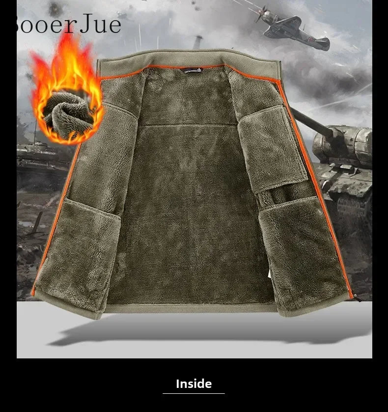 2026 Men Winter Double Thickened Fleece Jacket Outdoor Windproof Ski Coat Snow Warm Hiking Cycling Climbing Pocket Sweatshirt