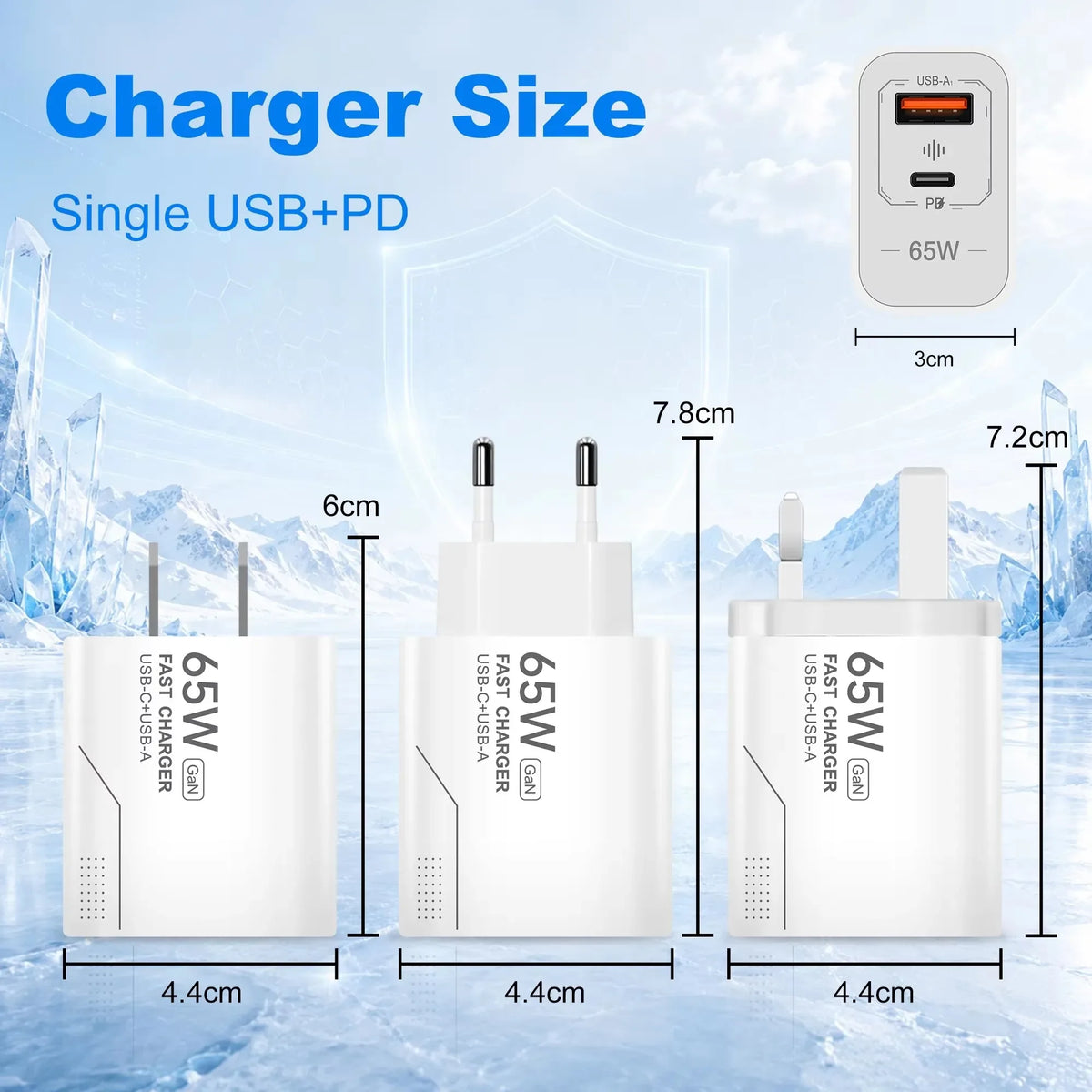 USB PD65W GaN Charger 2-Port Fast Charging Charger Type C High Speed Charge Mobile Phone Wall Adapter For Phone EU/US Charger