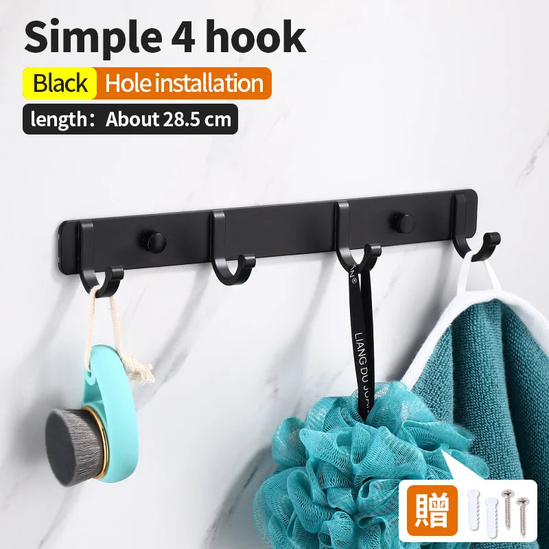 Black Robe Hook for Bathroom Kitchen Home Wall Mounted Creative Door Coat Clothes Towel Key Holder Hanger Storage 3 4 5 6 Hooks
