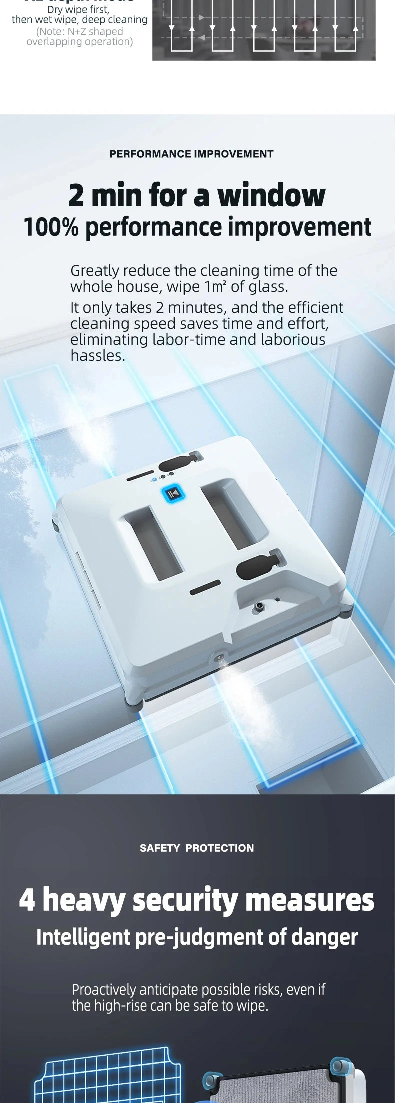 Window Cleaner Robot Dual Water Spray Remote Control Electric Glass Wall Cleaning High Vacuum Suction Window Washer Anti-falling