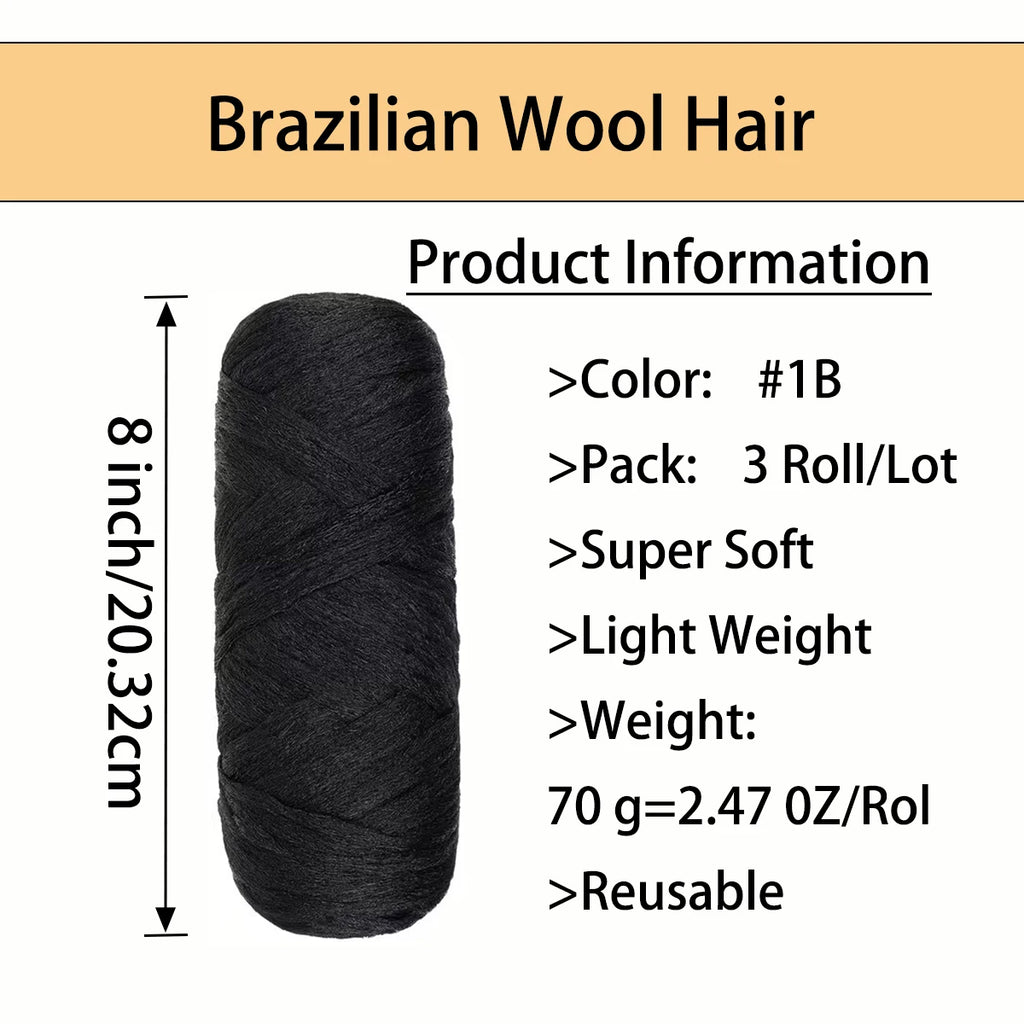 3 Pcs Brazilian Wool Acrylic Yarn for Braiding Synthetic Hair Extensions Crochet Box Senegalese Twist Jumbo Faux Locs for Women