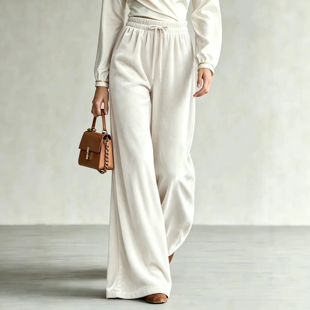 New Winter Women's Velvet Wide-leg Pants Drawstring High-waisted Pants Trousers