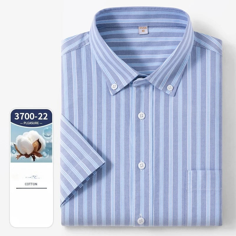New In Shirt Summer 100%Cotton Short Sleeve Shirts for Men Slim Fit Formal Plain Shirt Designer Plaid Korean Popular Clothes