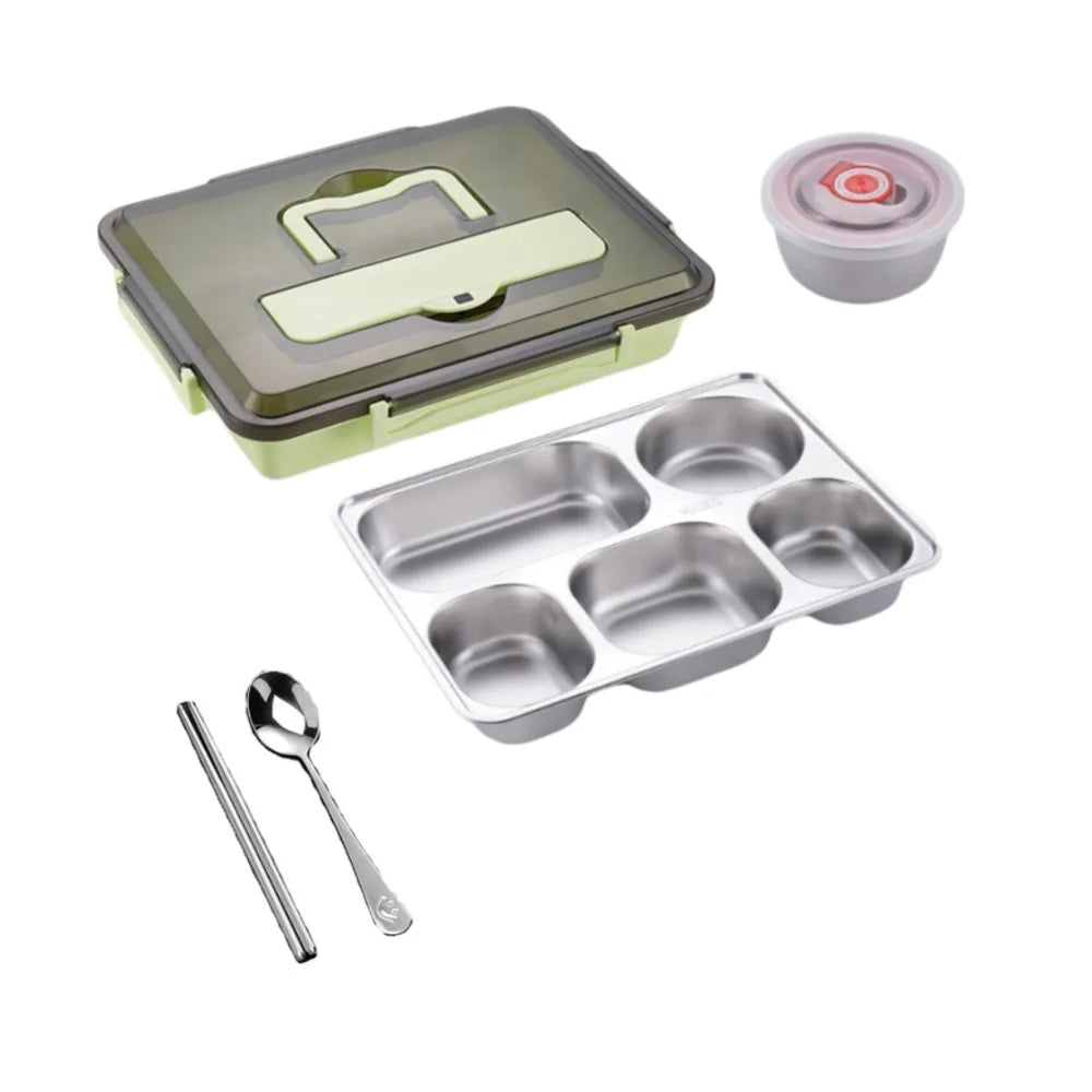 Leakproof Stainless Steel Lunch Box Microwavable Multi-Grid Food Container with Cutlery Food Grade Lunch Container Office Worker