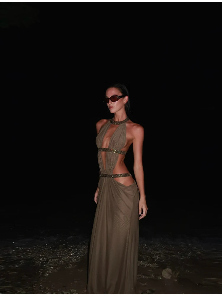 Trendy Nightclub Dress Designers Retro Stylish Minimalist Cutout Draped Ruched Maxi Skirt Women Club Party Outfit