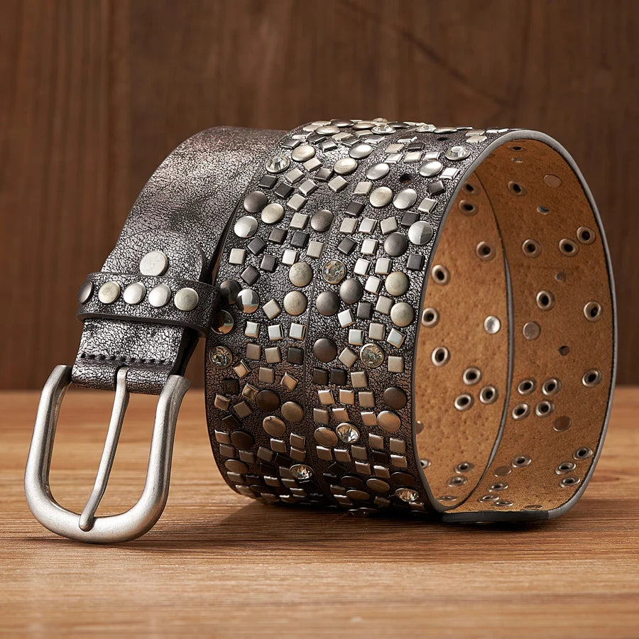 3.7CM PU Leather Rivet Belt  Lady Fashion Rhinestone Women Studded Belts High Quality Female Rock Female Strap For Jeans