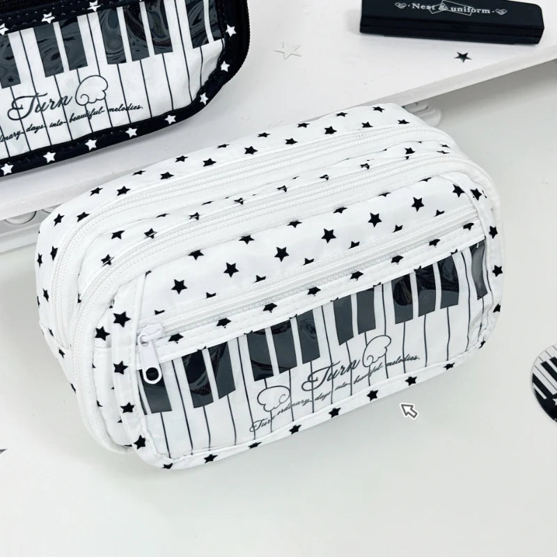 Polka Dot Piano Keyboard Backpack Back-to-school Girl Music Theme Embroidered Nylon Backpack Large Capacity Lightweight Backpack
