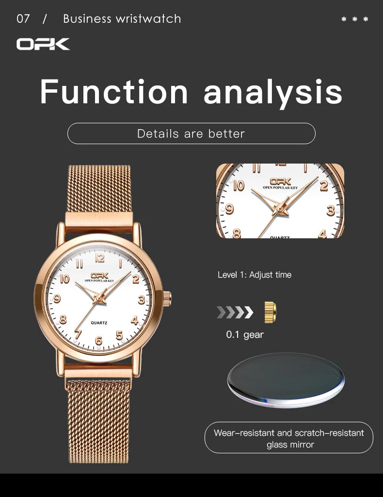 OPK 8115 Women Watch Fashion Business Simple Stainless Steel Mesh Belt Waterproof Luminous Women Watch Elegant Dress Women Watch