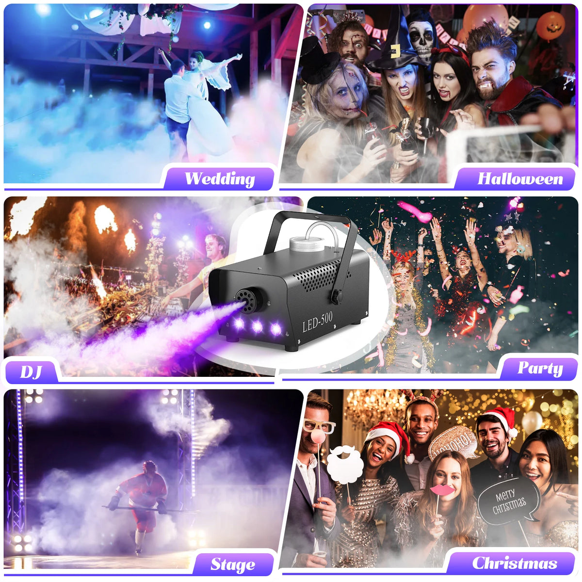 Fieryzeal 500W Smoke Machine Wireless Control Fog Machine RGB LED Stage Lighting Effect Professional Stage Fogger for Halloween