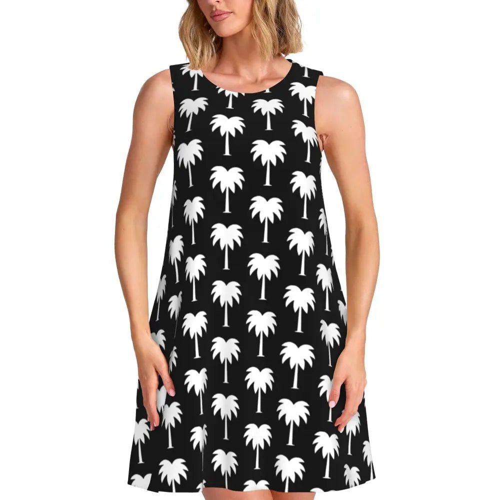 Cute Beach Leaf Tank Dress Pink Leaves Print Sleeveless Modern Dresses Women O Neck Simple Dress Day Pattern Clothes Gift Idea