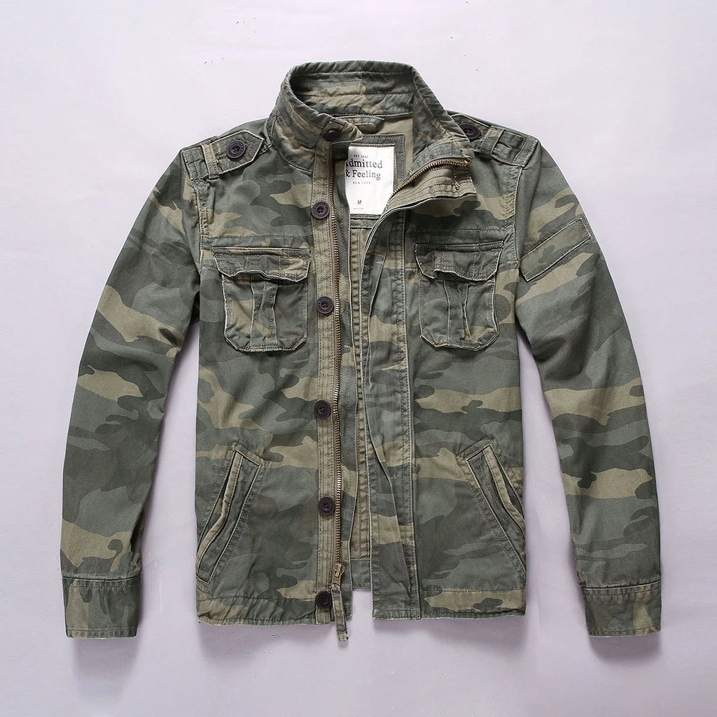 Men Camo Cargo Jacket Autumn Heavyweight Wash Cotton Windbreaker Jacket Military Camouflage Outdoor Sportswear Coat Multi Pocket