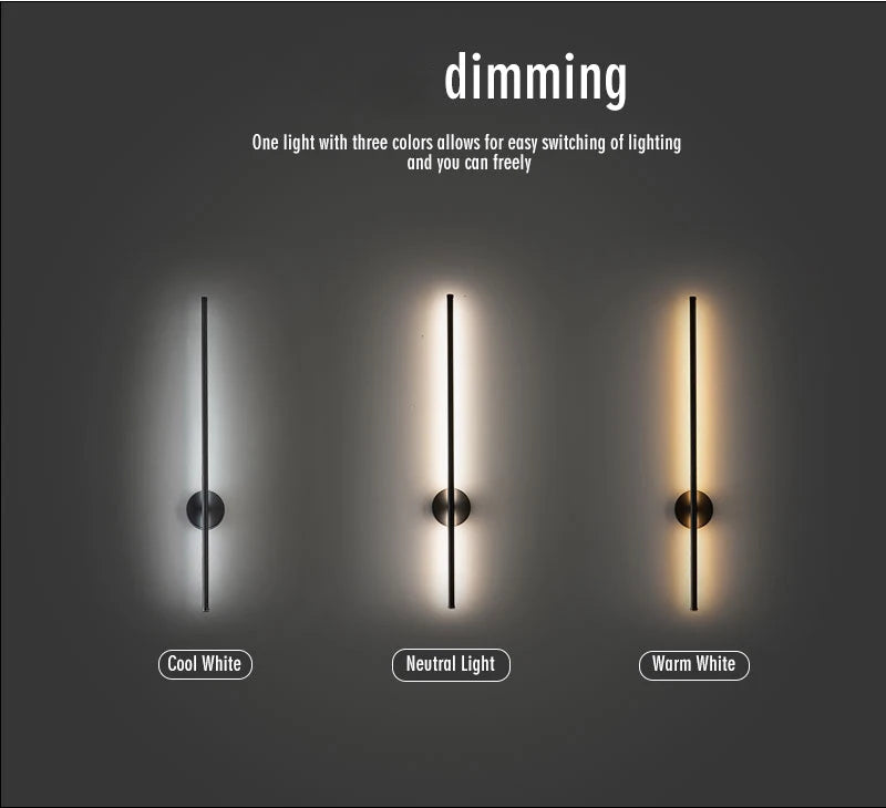 Nordic LED Wall Lights with Touch Dimmable Switch Black 40/55/60/80/100cm Interior LED Wall Lamps Wall Sconce Lighting Fixtures