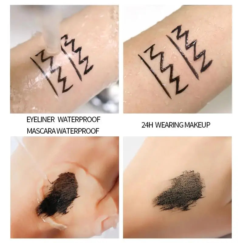 Long Lasting 4D Waterproof Mascara Liquid Eyeliner Pencil Set For Voluminous Curling Lashes And Natural Eyebrow Makeup