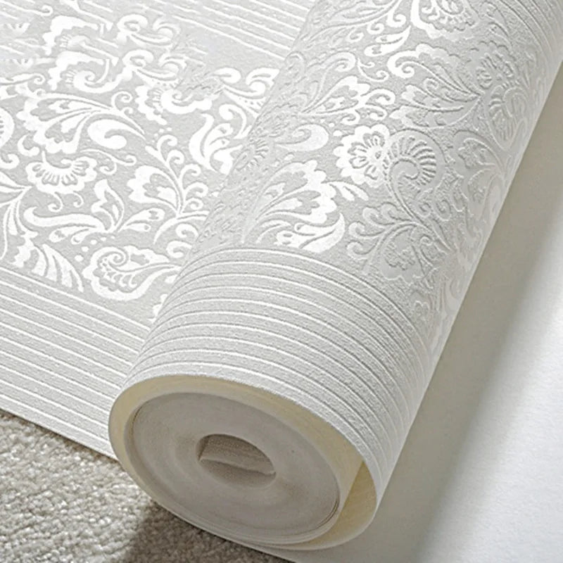 9.5M Modern Simple Wallpaper Bedroom 3D Living Room White Vertical Stripe Non Woven Wall Cloth European TV Background Wall Paper