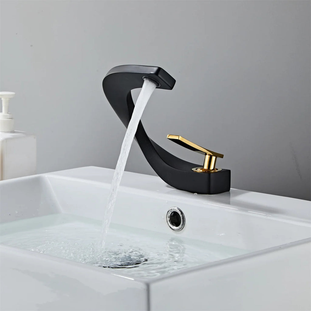 Basin Faucet  Brass Hot and Cold Wash Basin Faucet White with Gold Bathroom Basin Modern Minimalist Creative Faucet PP-12085