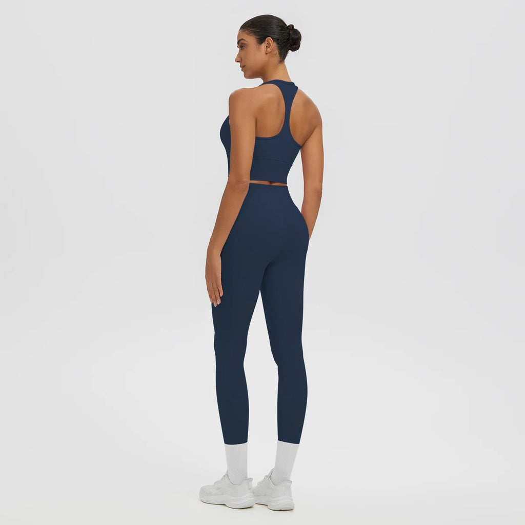 2PCS Women's Sports Pants Yoga Set Sexy Backless I-shaped Vest with Chest Pad Shock-absorbing Running Yoga Tank Top Yoga Pants