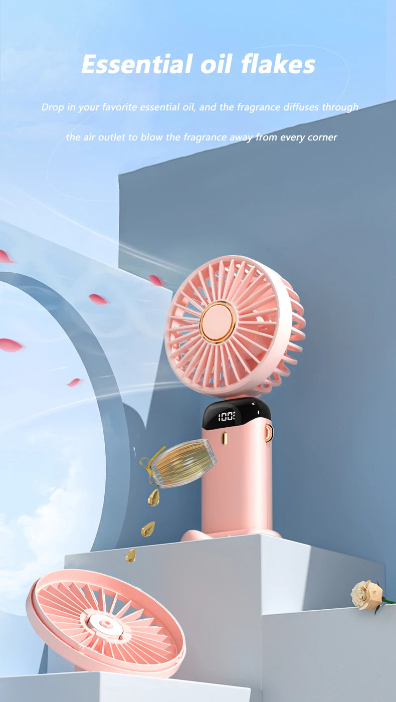 New Portable Hand-Held Fan Office Desktop Multifunctional Folding Double-Headed Small Electric Fan With A Neck Lanyard