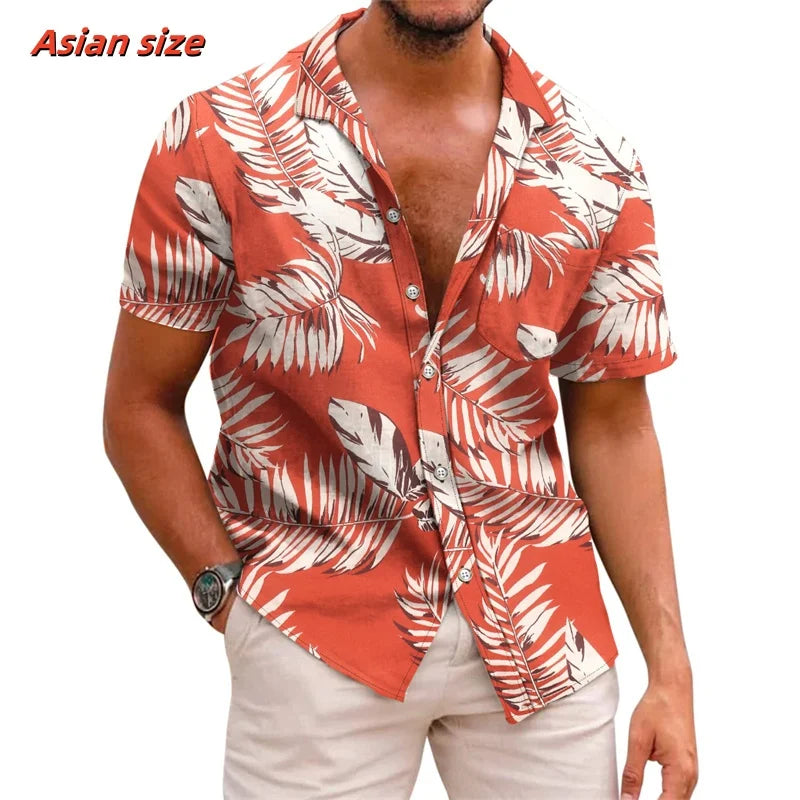 Leaf Coconut Tree Pattern Hawaiian Shirt For Men Plants 3D Printed Short Sleeve Tops Casual Lapel Aloha Shirts Loose Blouses