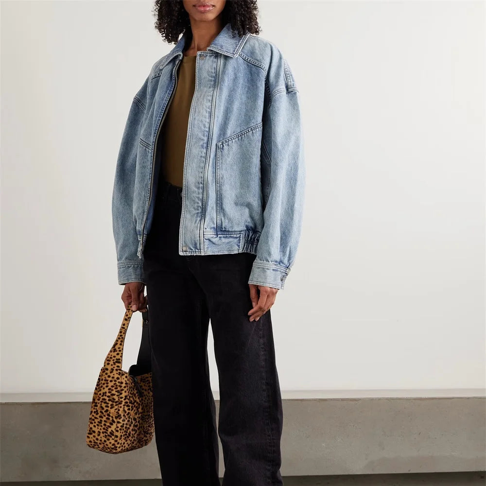 2026 Spring Women's Denim Jacket — 100% Cotton, Washed Finish, Loose Fit,Casual, Retro-Inspired, Y2K Style, Versatile Outerwear