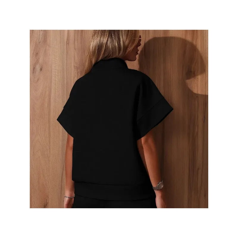 2026 Summer New Long-sleeved Shorts Sweater Set Solid Color Fashion Casual Short 2-piece Set