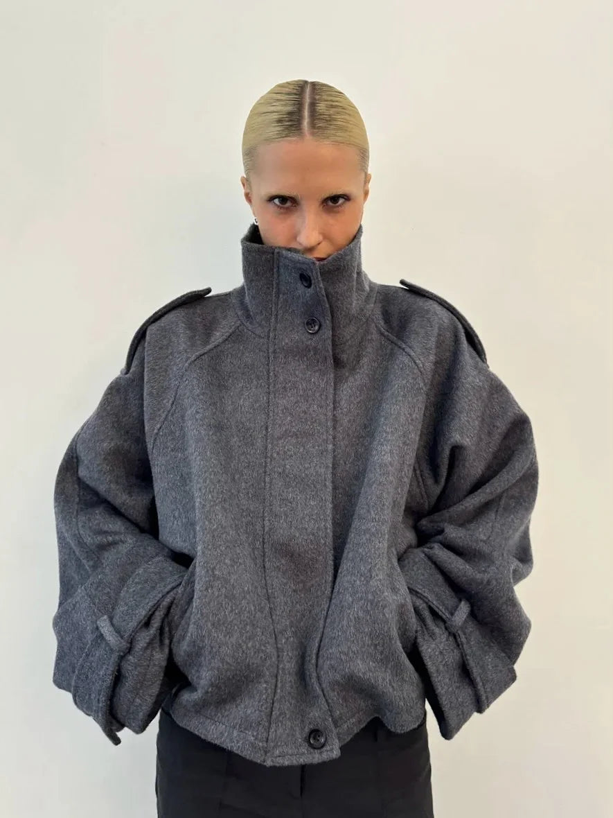Collarless Belt Jacket Coat Lace-up Minimalism Beige Gentle Short Woolen Overcoat Waist Cinching Women Autumn Winter Overcoat