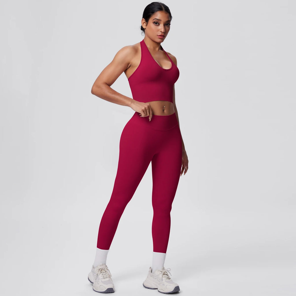 Rooftrellen 2PCS/set Women Gym Sports Yoga Set Breathable Shockproof Workout Top Backless Bra Push Up Fitness Pants Yoga Set