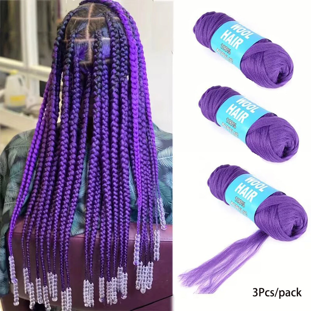 3 Pcs Brazilian Wool Acrylic Yarn for Braiding Synthetic Hair Extensions Crochet Box Senegalese Twist Jumbo Faux Locs for Women