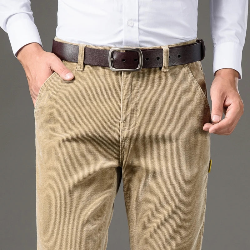 Corduroy Men's Business Casual Pants Fashion Comfortable Khaki Slim Straight Trousers Classic Male Brand Clothing Pants