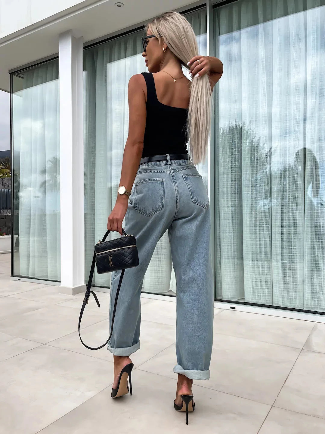Denim Pant Women Jeans Long Pants High Waist Casual Loose Straight Trousers Y2k Streetwear Elegant Mom Jeans Work 2025 Summer