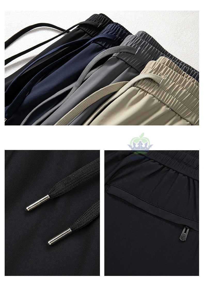 Summer High Stretch Pants Man Thin Elastic Waist Korean Grey Sweatpants Jogging Casual Sports Trousers Male Fashion Luxury Brand