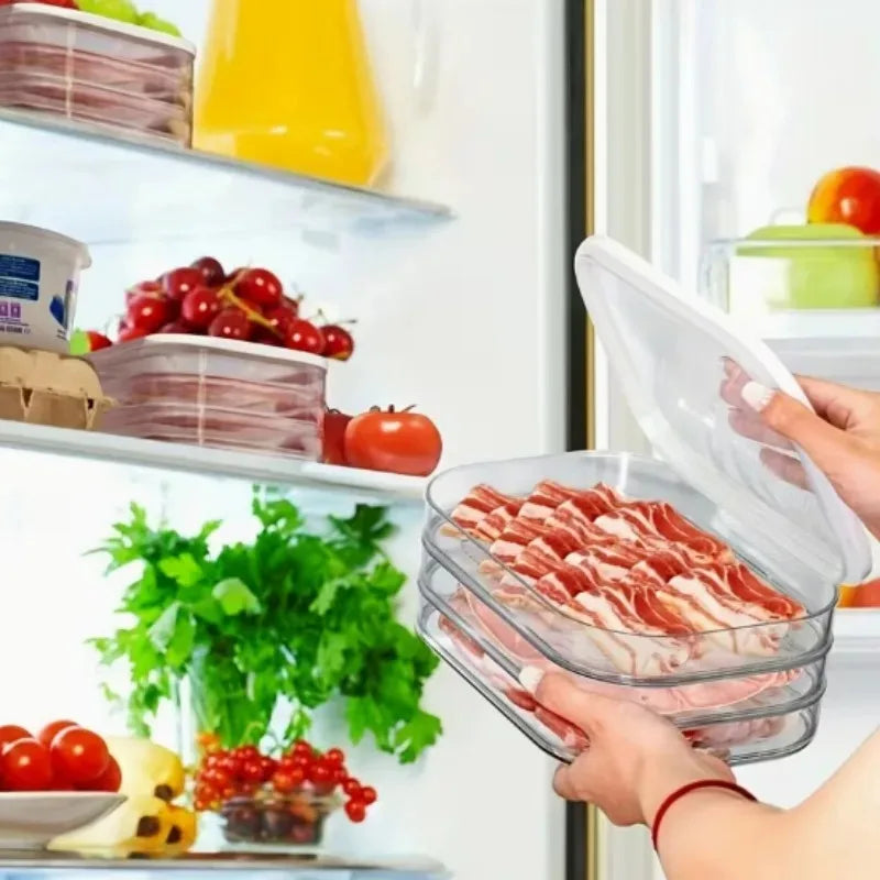 Meal Prep Containers Stackable Food Storage Boxes with Lid Meat Container for Fridge Bacon Lunch Meat Container for Refrigerator