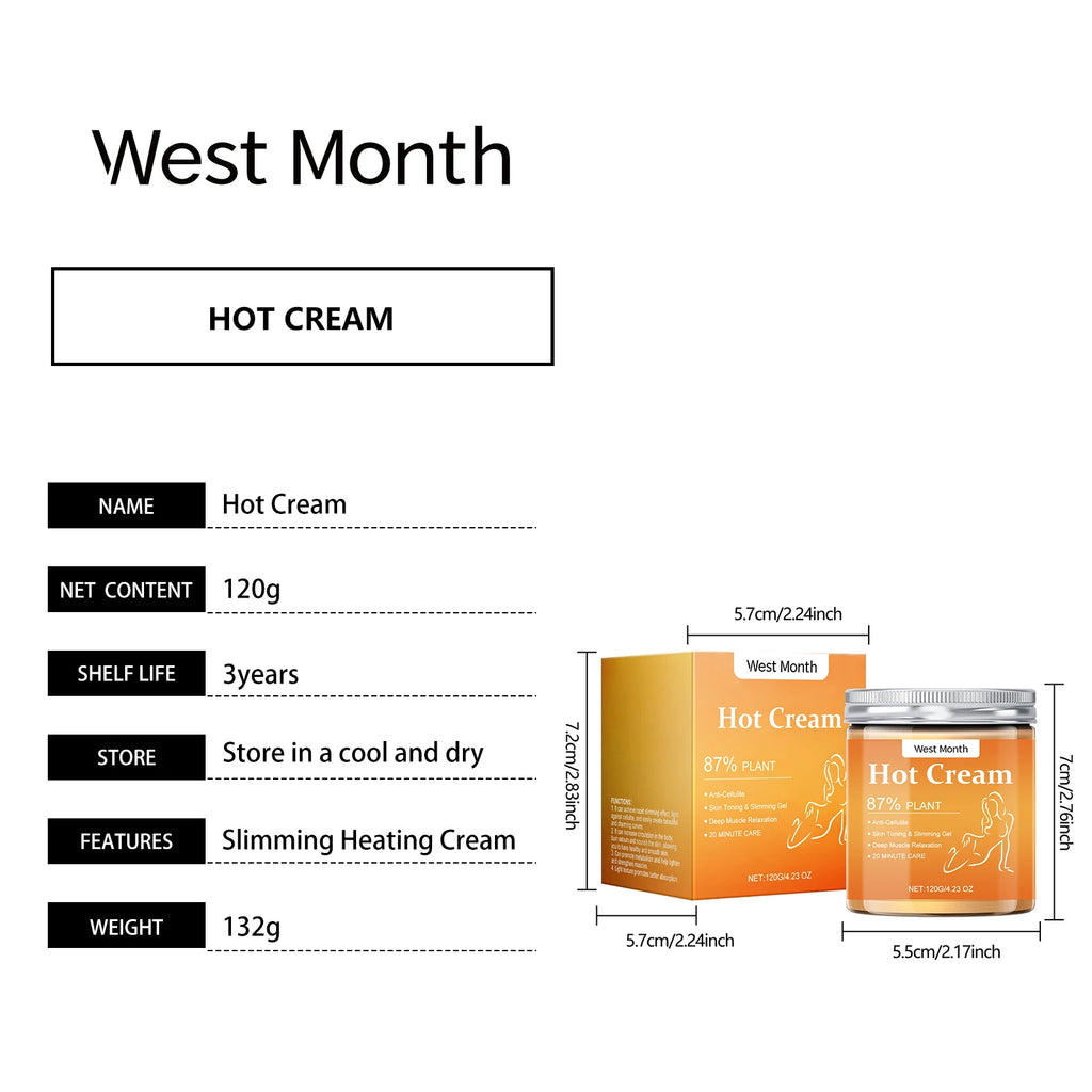 Hot Compress Bodybuilding Massage Cream 120g Thermal Tightening for Abdomen Chest Arms, Deep Moisturizing Skin Tightening Lotion