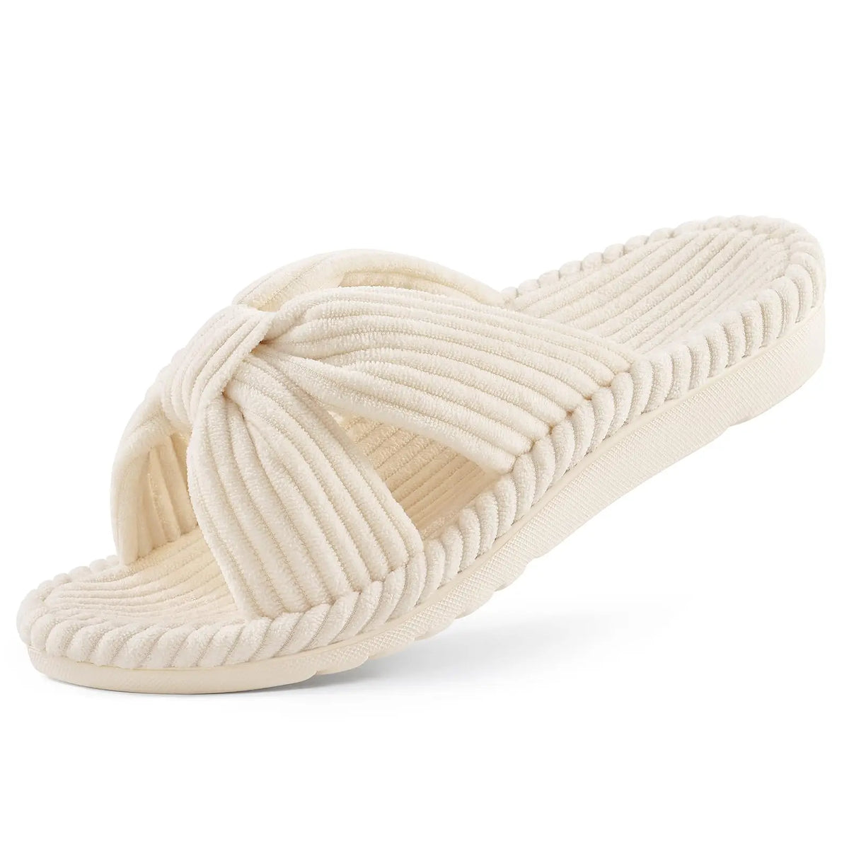 Comwarm Orthopedic House Slippers for Women Arch Support Cross Bow Indoor Slippers Corduroy Bedroom Shoes Open Toe Slip On