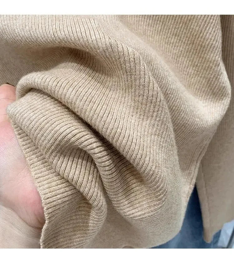 Polo Collar Knit Sweater Women Pullovers Casual Button Front Long Sleeve Rib-knit Jumper Chic Knitwear Trend Autumn Winter Tops