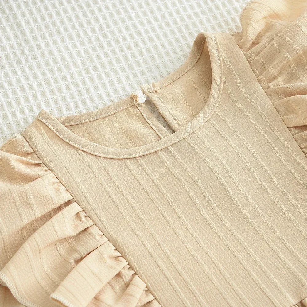 Plain Casual Girls Dress Autumn Long Sleeved Pleated Kids Dresses for Girls Pink Clothes Fashionable New Children's Clothing